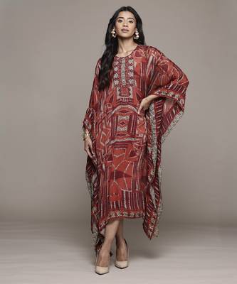Red arunya long dress with camisole by ritu kumar 1