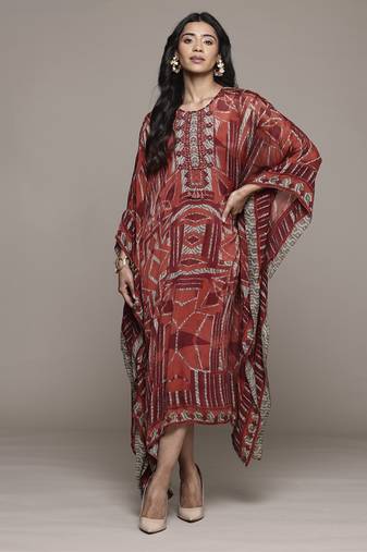 Red arunya long dress with camisole by ritu kumar