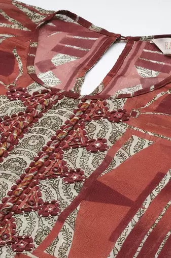 Red arunya long dress with camisole by ritu kumar
