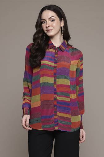 Pink bauhaus print shirt by ritu kumar