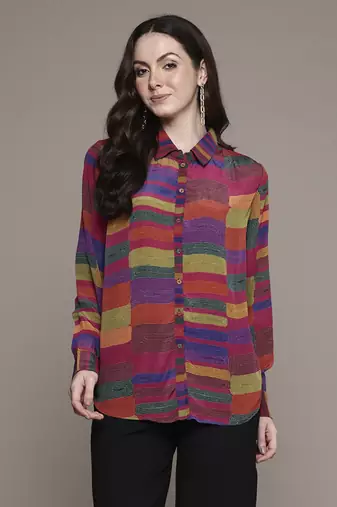 Pink bauhaus print shirt by ritu kumar