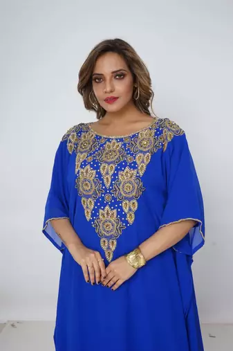 blue  kaftan women dress long gown farasha morocco wear