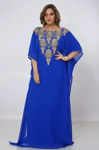 blue  kaftan women dress long gown farasha morocco wear