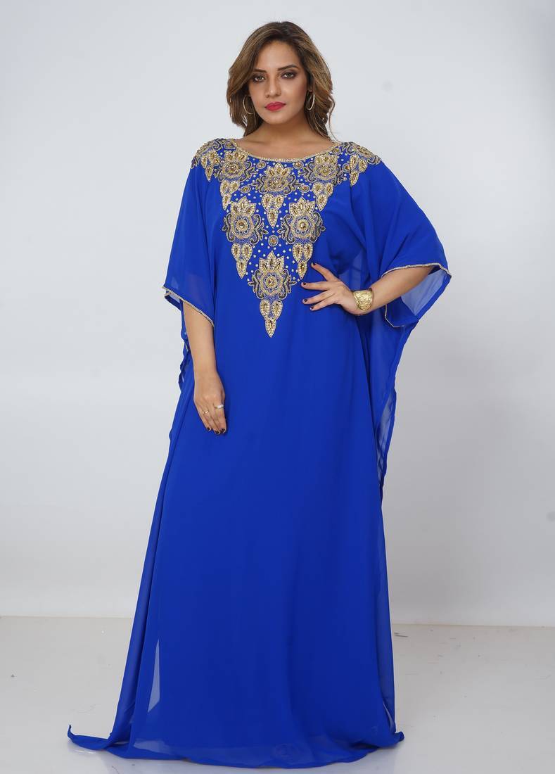blue  kaftan women dress long gown farasha morocco wear