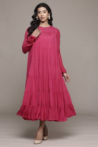 Fuchsia essential-ahram long dress with camisole by ritu kumar