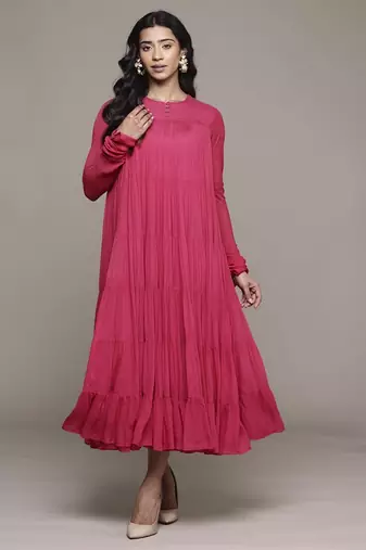 Fuchsia essential-ahram long dress with camisole by ritu kumar