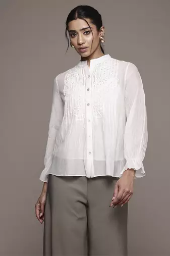 Ecru essential-label shirt by ritu kumar