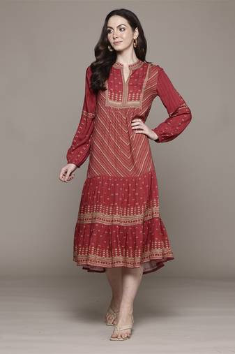 Red essential-bhuj long dress by ritu kumar