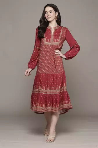 Red essential-bhuj long dress by ritu kumar