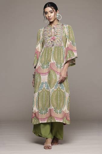 Green rubani print kurta set by ritu kumar