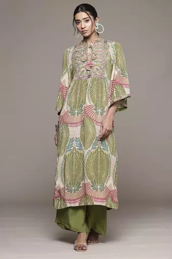 Green rubani print kurta set by ritu kumar