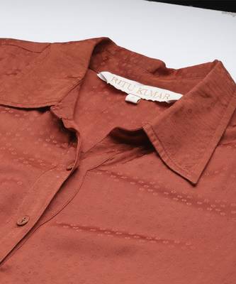 Rust essential-shyala solid shirt with pant co-ord set by ritu kumar 2