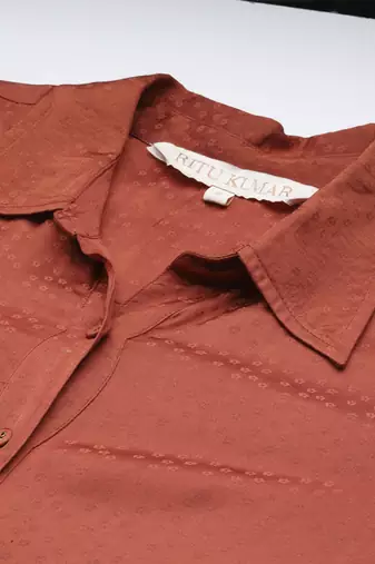 Rust essential-shyala solid shirt with pant co-ord set by ritu kumar