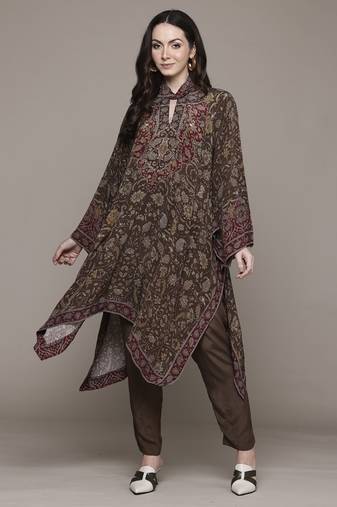 Brown sonmarg kurta set by ritu kumar
