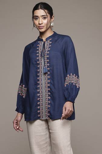 Blue essential-vasudha short top by ritu kumar
