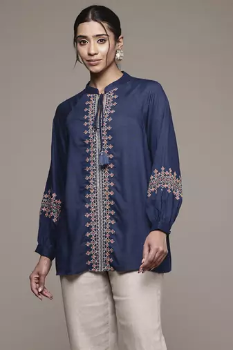 Blue essential-vasudha short top by ritu kumar