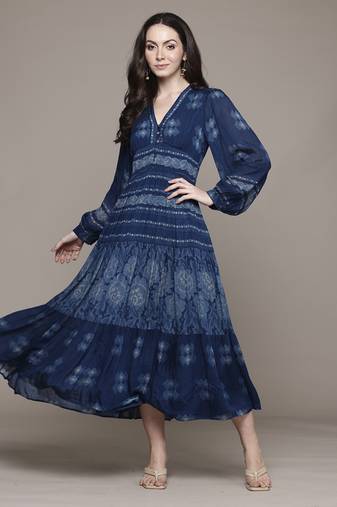 Blue florencia  long dress by ritu kumar
