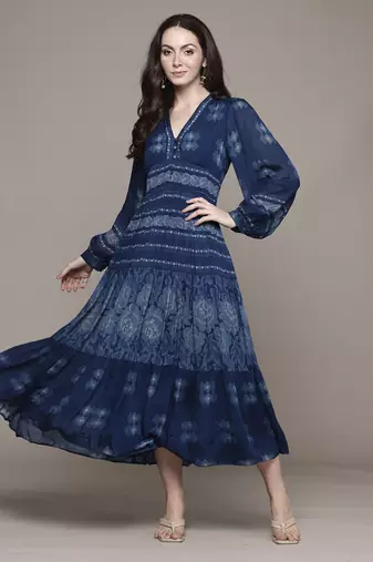 Blue florencia  long dress by ritu kumar