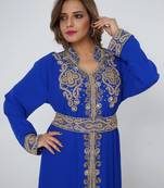 blue  kaftan women dress long gown farasha morocco wear