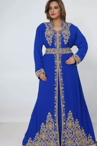 blue  kaftan women dress long gown farasha morocco wear