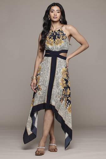Black mono floral long dress by ritu kumar