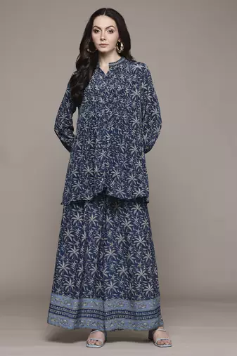 Blue ramya shirt with pant co-ord set by ritu kumar