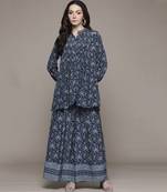 Blue ramya shirt with pant co-ord set by ritu kumar