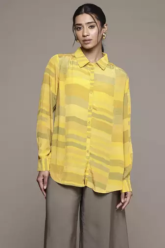 Yellow bauhaus print shirt by ritu kumar