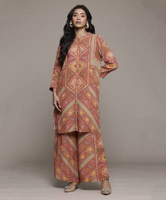 Rust sona shirt with pant co-ord set by ritu kumar 1