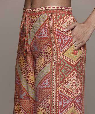 Rust sona shirt with pant co-ord set by ritu kumar 2