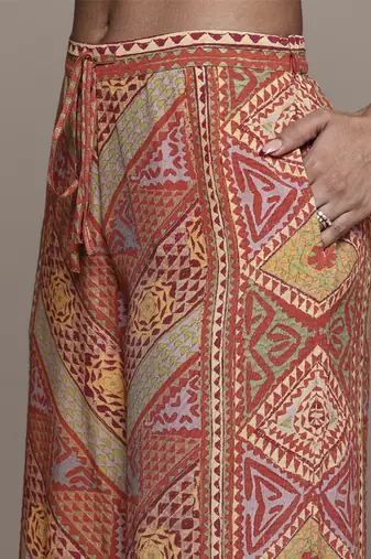 Rust sona shirt with pant co-ord set by ritu kumar