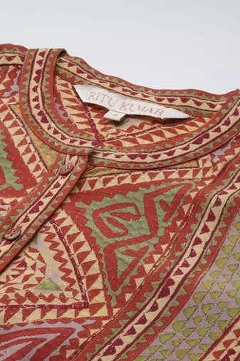 Rust sona shirt with pant co-ord set by ritu kumar