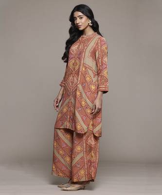 Rust sona shirt with pant co-ord set by ritu kumar 4