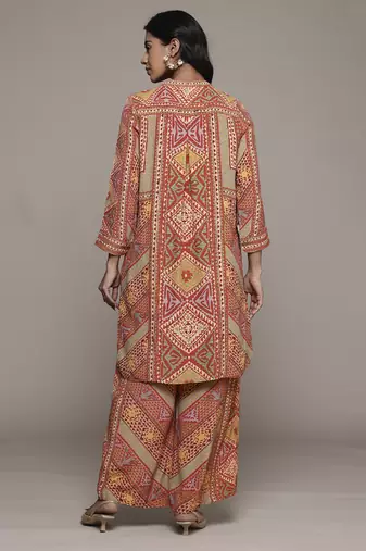 Rust sona shirt with pant co-ord set by ritu kumar