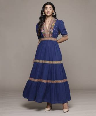 Blue suta long dress by ritu kumar 1