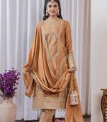 Bronze Colour Chinnon Silk Embroidery Work Fully Stitched Salwar Suit