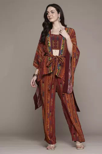 Brick multi kantara cape set by ritu kumar