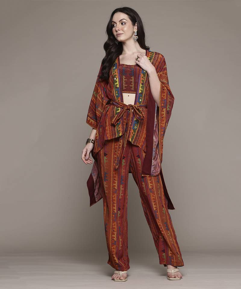 Brick multi kantara cape set by ritu kumar