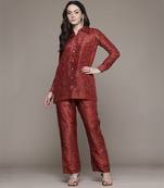 Red multi brocade jamawar kurti set by ritu kumar