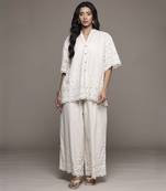 Off white essential-pari shirt with pant co-ord set by ritu kumar