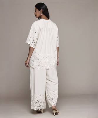 Off white essential-pari shirt with pant co-ord set by ritu kumar 4