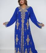 blue  kaftan women dress long gown farasha morocco wear