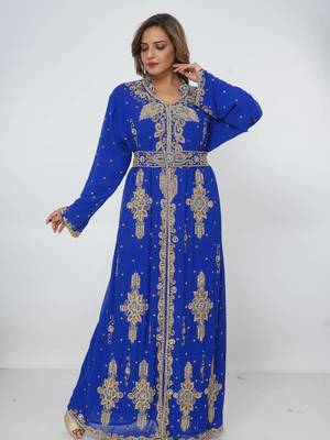 blue  kaftan women dress long gown farasha morocco wear 2