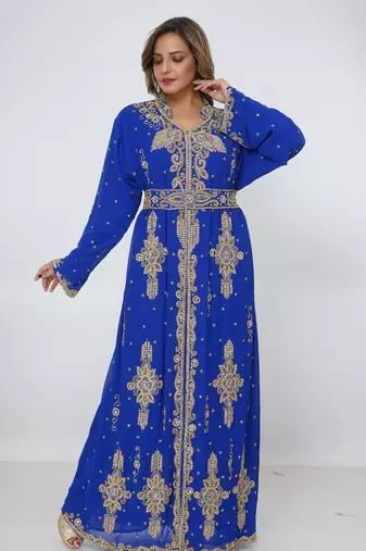 blue  kaftan women dress long gown farasha morocco wear