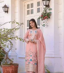Peach Chinnon Silk Embroidery Work Fully Salwar Suit