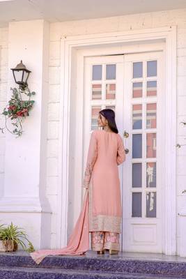 Peach Chinnon Silk Embroidery Work Fully Salwar Suit 4