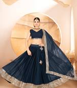 Navy Blue FAUX Georgette embroidered lehenga choli