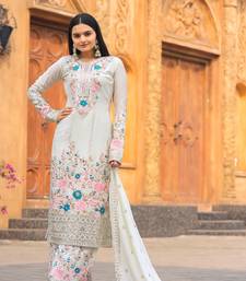 White Colour Chinnon Silk Embroidery Work Fully Salwar Suit
