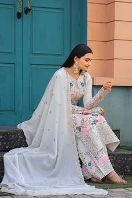 White Colour Chinnon Silk Embroidery Work Fully Salwar Suit 3