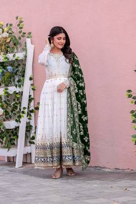 White Colour Faux Georgette Embroidery Work Fully Anarkali Suit 1